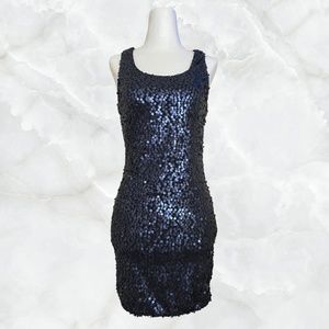 Navy Blue Sequin Mini Dress